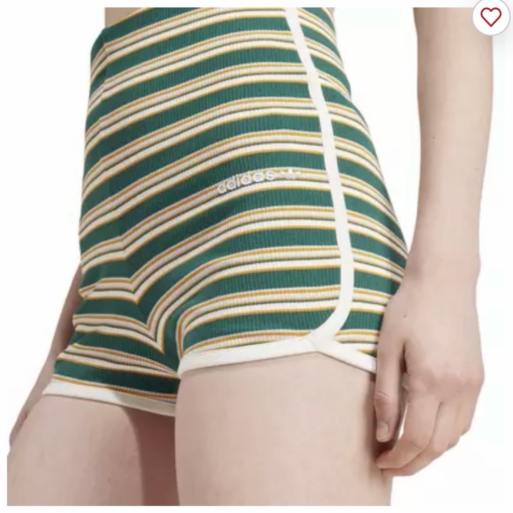 adidas 80s Roller Disco Green and Yellow Striped Bike Shorts - Picture 3 of 4
